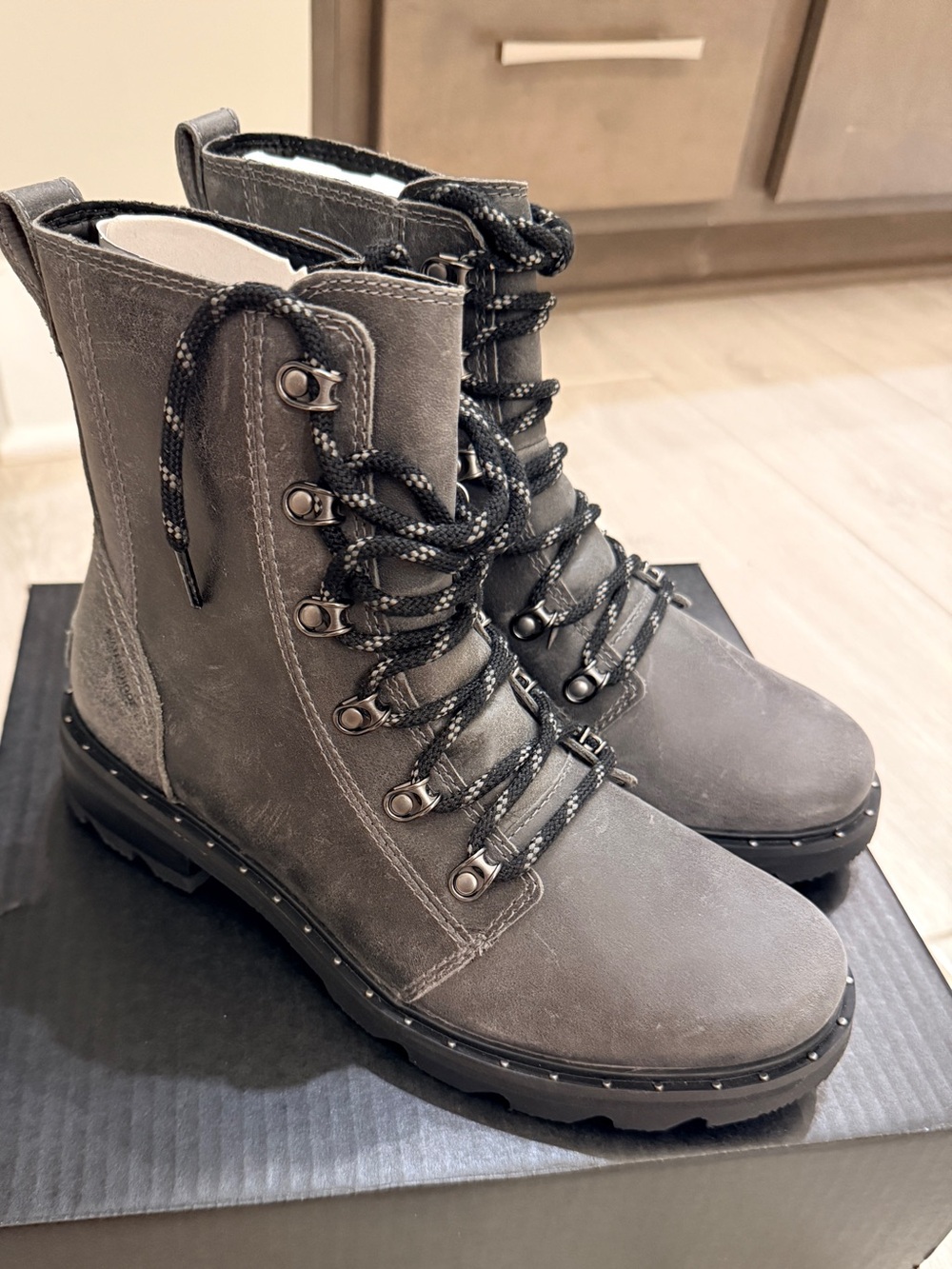 Sorel Lennox Gray Lace-Up Combat Boots